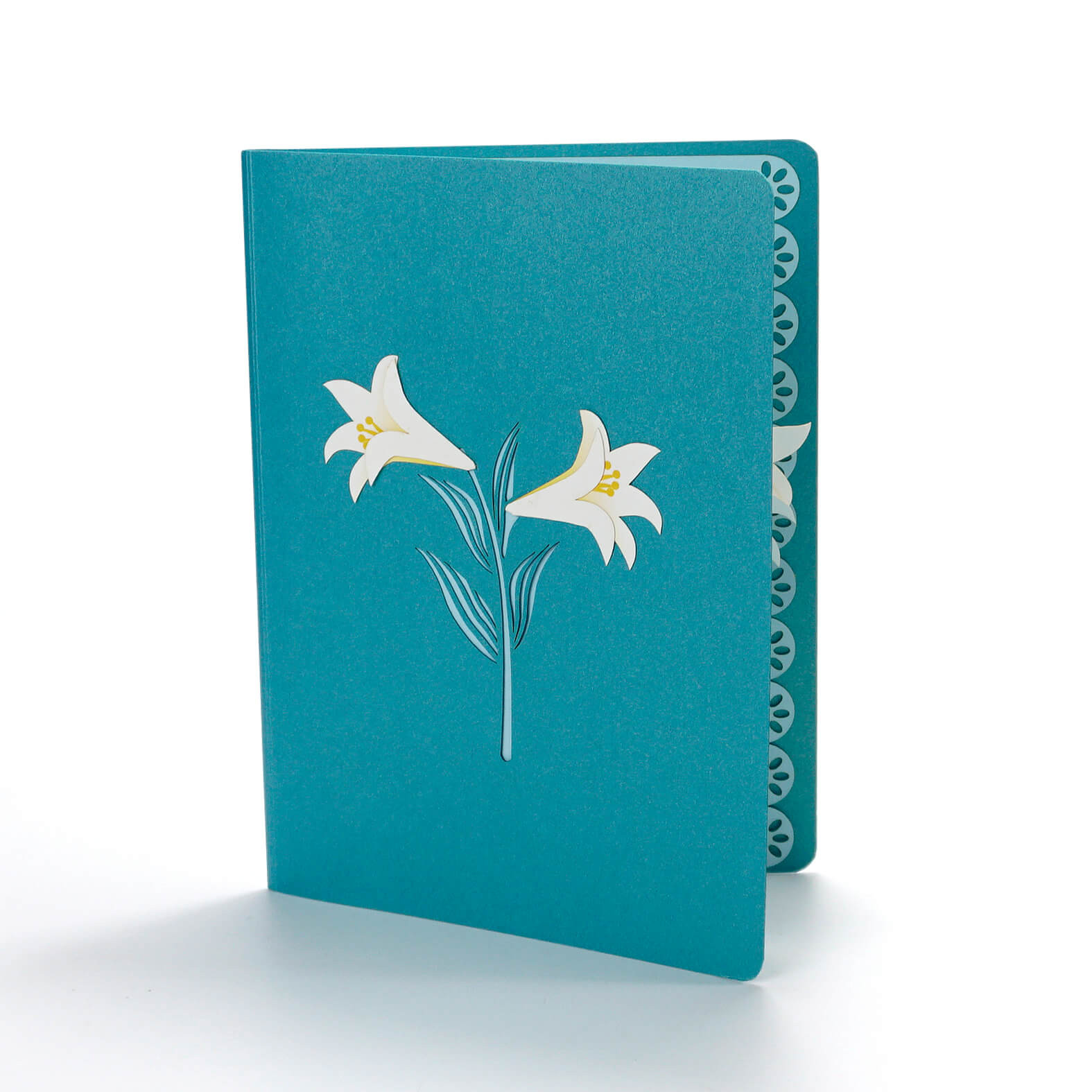 Lily Flower Bouquet Handmade Pop Up Card - Blue Version