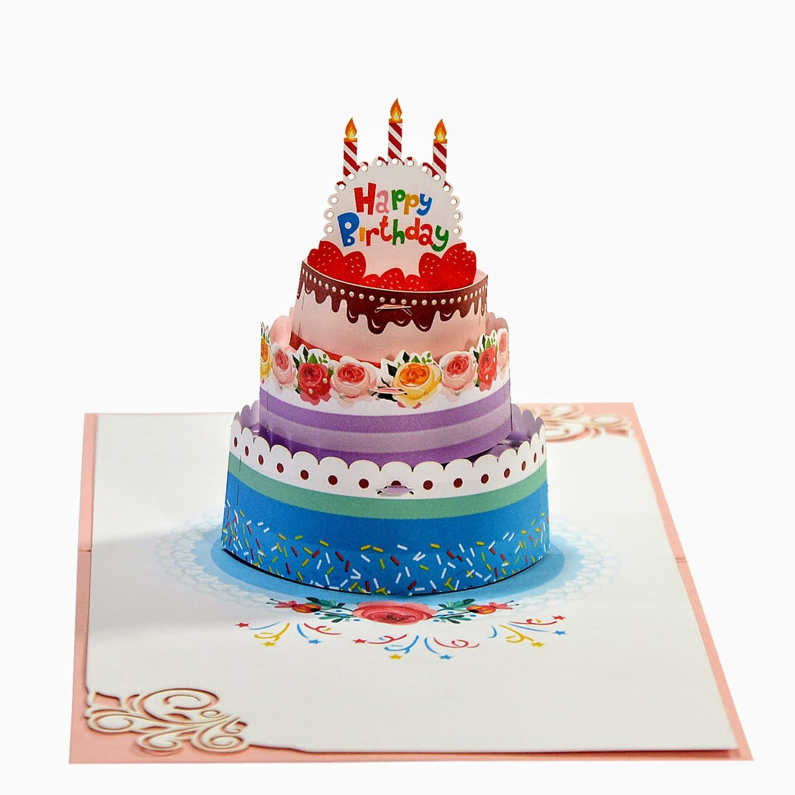 Three-tiers Birthday Cake 3D Pop Up Card