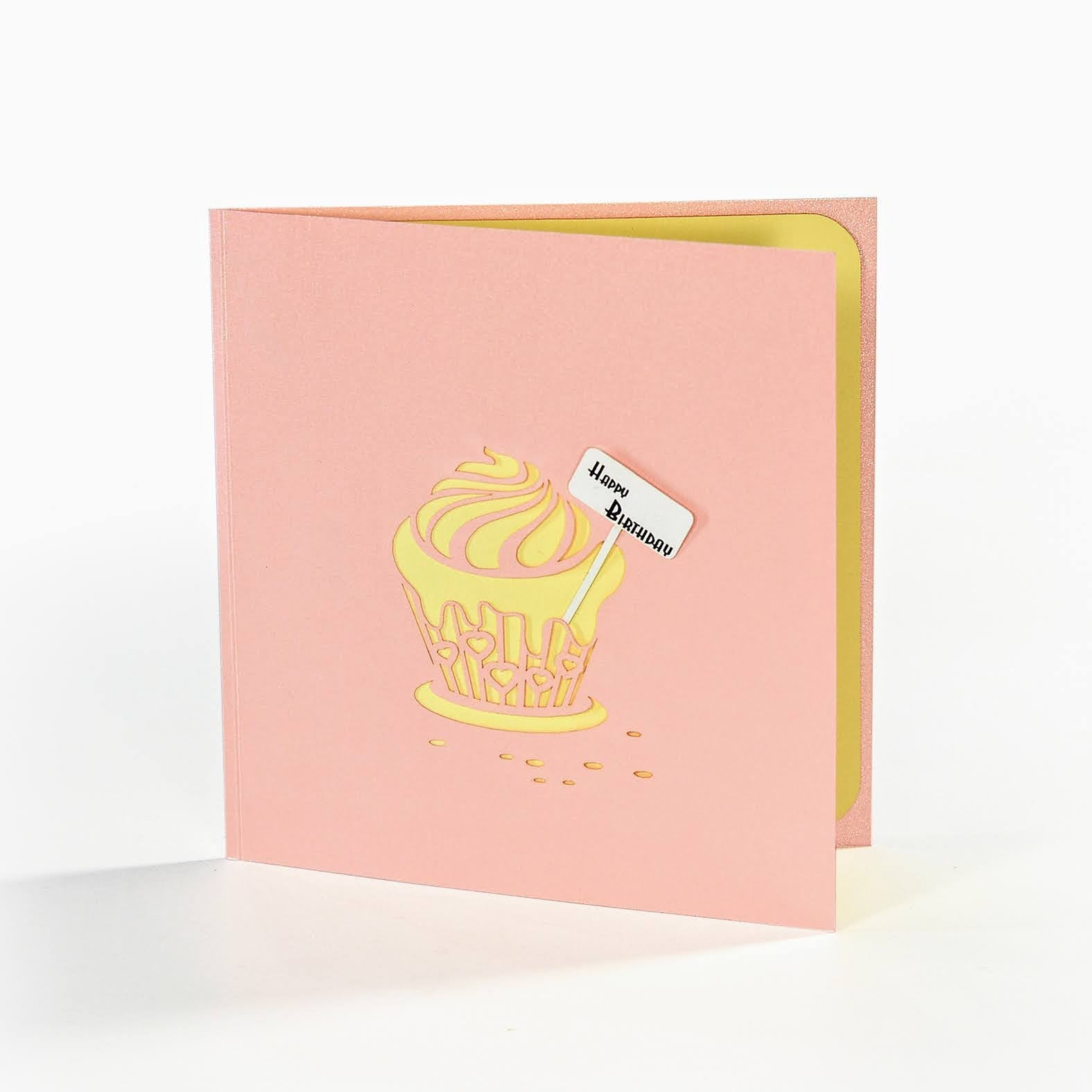 Sweet Pink Birthday Cupcake 3D Pop Up Card