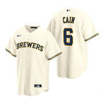 Mens Milwaukee Brewers #6 Lorenzo Cain Home Cream Jersey Gift For Brewers Fans