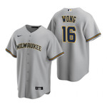 Mens Milwaukee Brewers #16 Kolten Wong Road Gray Jersey Gift For Brewers Fans