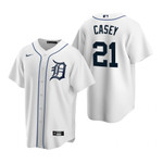 Mens Detroit Tigers #21 Sean Casey Retired Player White Jersey Gift For Tigers Fans