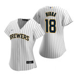 Womens Milwaukee Brewers #18 Keston Hiura 2020 White Jersey Gift For Brewers Fans