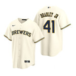 Mens Milwaukee Brewers #41 Jackie Bradley Jr. Home Cream Jersey Gift For Brewers Fans