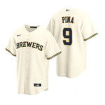 Mens Milwaukee Brewers #9 Manny Pina Cream Home Jersey Gift For Brewers Fans