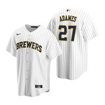 Mens Milwaukee Brewers #27 Willy Adames Alternate Navy White Jersey Gift For Brewers Fans