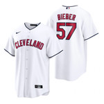 Mens Cleveland Baseball #57 Shane Bieber 2020 Alternate White Jersey Gift For Cleveland Baseball Fans
