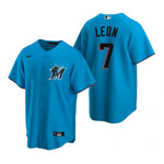 Mens Miami Marlins #7 Sandy Leon 2020 Alternate Blue Jersey Gift For Marlins Fans