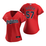 Womens Cleveland Baseball #57 Shane Bieber 2020 Red Jersey Gift For Cleveland Baseball Fans
