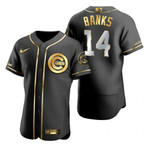 Chicago Cubs #14 Ernie Banks Mlb Golden Edition Black Jersey Gift For Cubs Fans