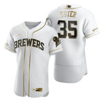 Milwaukee Brewers #35 Brent Suter Mlb Golden Edition White Jersey Gift For Brewers Fans