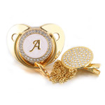 Baby pacifier with pacifier clip BPA free designate fake gold with alphabet letter