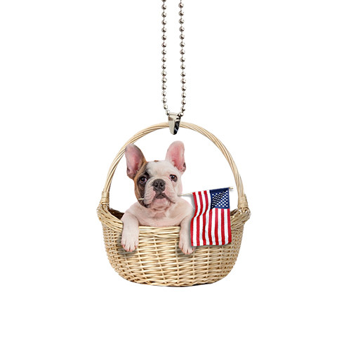 French Bulldog With American Flag Ornament