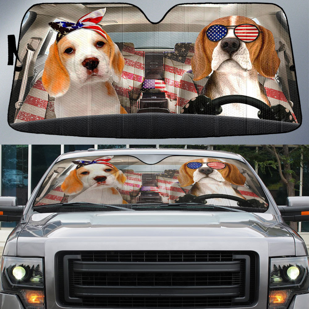 HOT Beagle American Flag Independence Day 3D Car Sunshade2