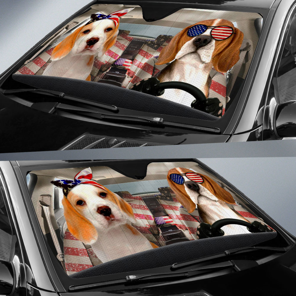 HOT Beagle American Flag Independence Day 3D Car Sunshade1