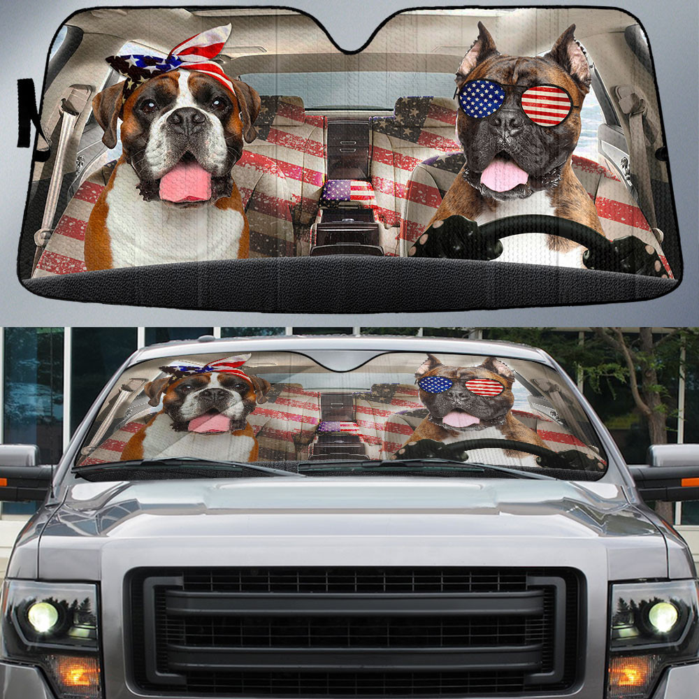 HOT Boxer American Flag Independence Day 3D Car Sunshade2