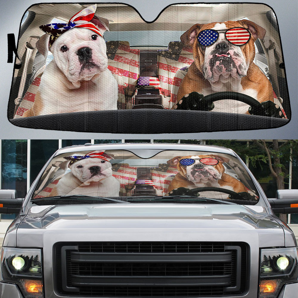 HOT Bulldog American Flag Independence Day 3D Car Sunshade2