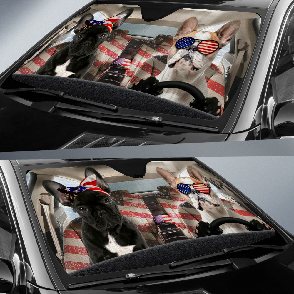 HOT French Bulldog American Flag Independence Day 3D Car Sunshade1