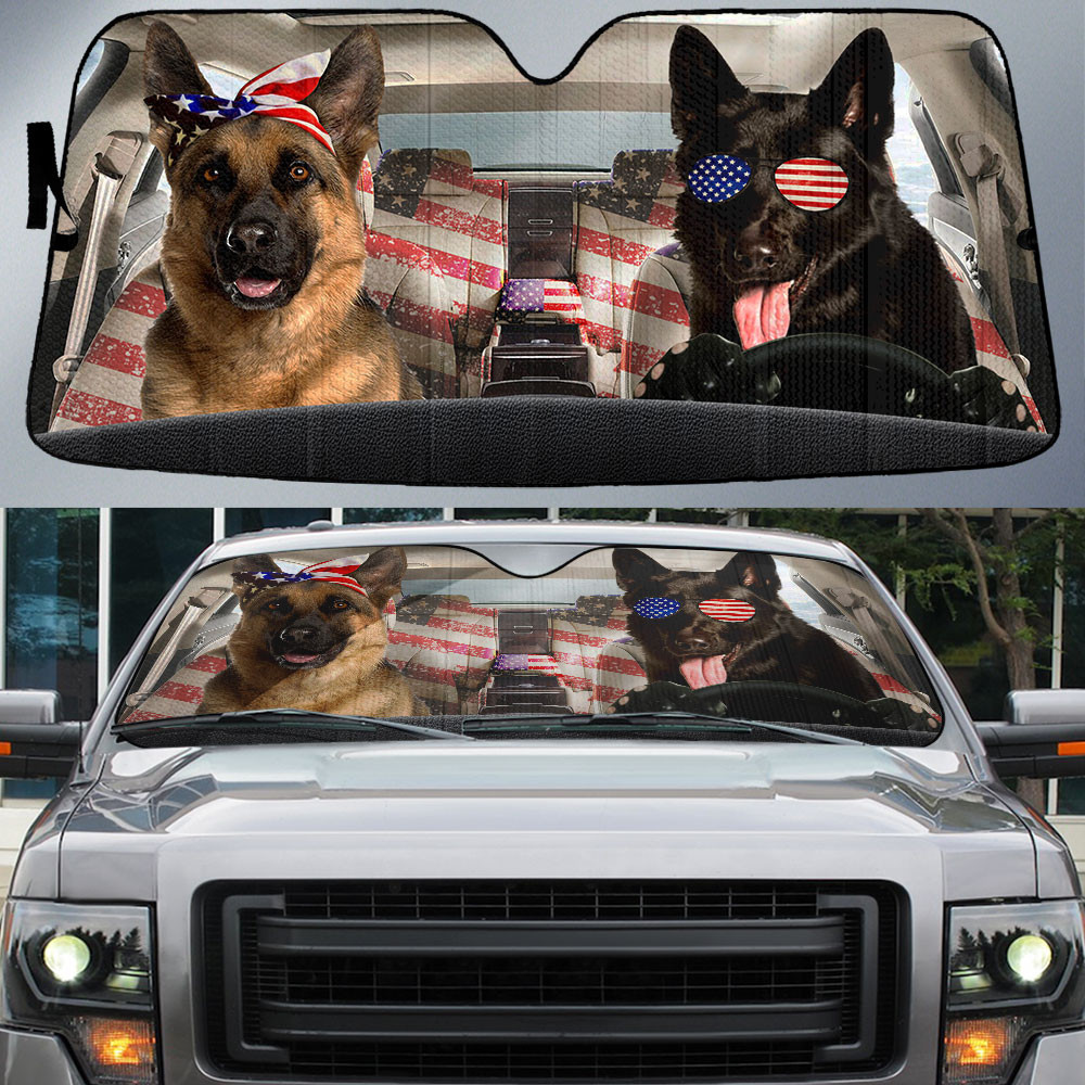 HOT German Shepherd American Flag Independence Day 3D Car Sunshade2