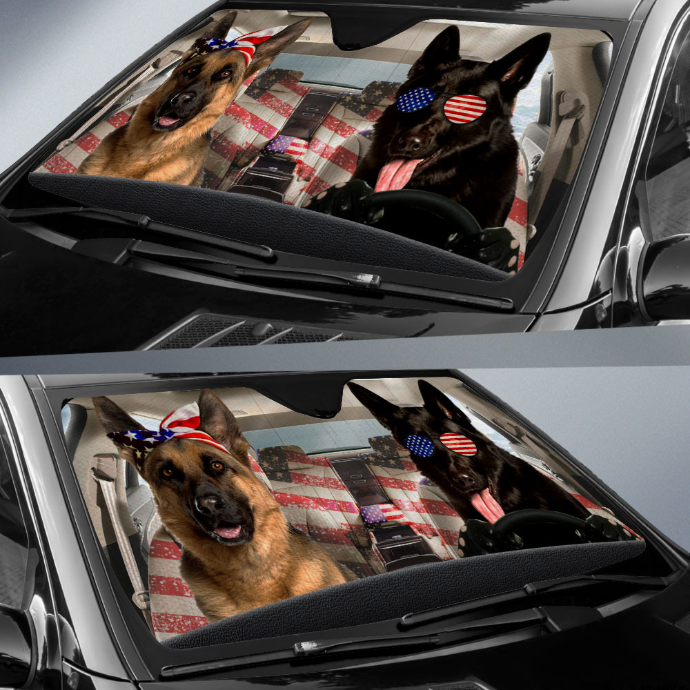 HOT German Shepherd American Flag Independence Day 3D Car Sunshade1