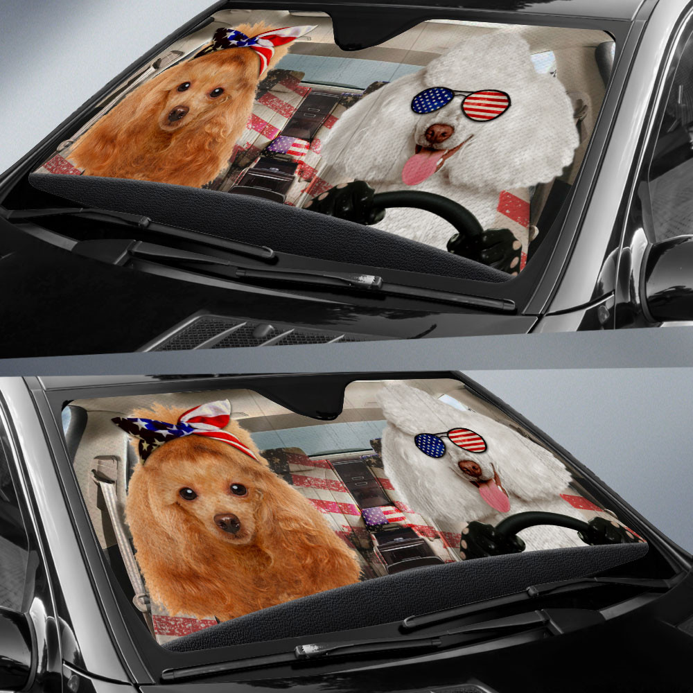 HOT Poodle American Flag Independence Day 3D Car Sunshade1