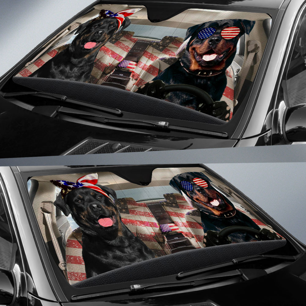 HOT Rottweiler American Flag Independence Day 3D Car Sunshade1