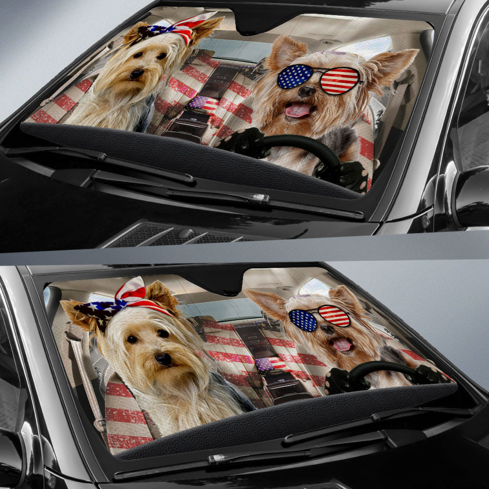 HOT Yorkshire Terrier American Flag Independence Day 3D Car Sunshade1