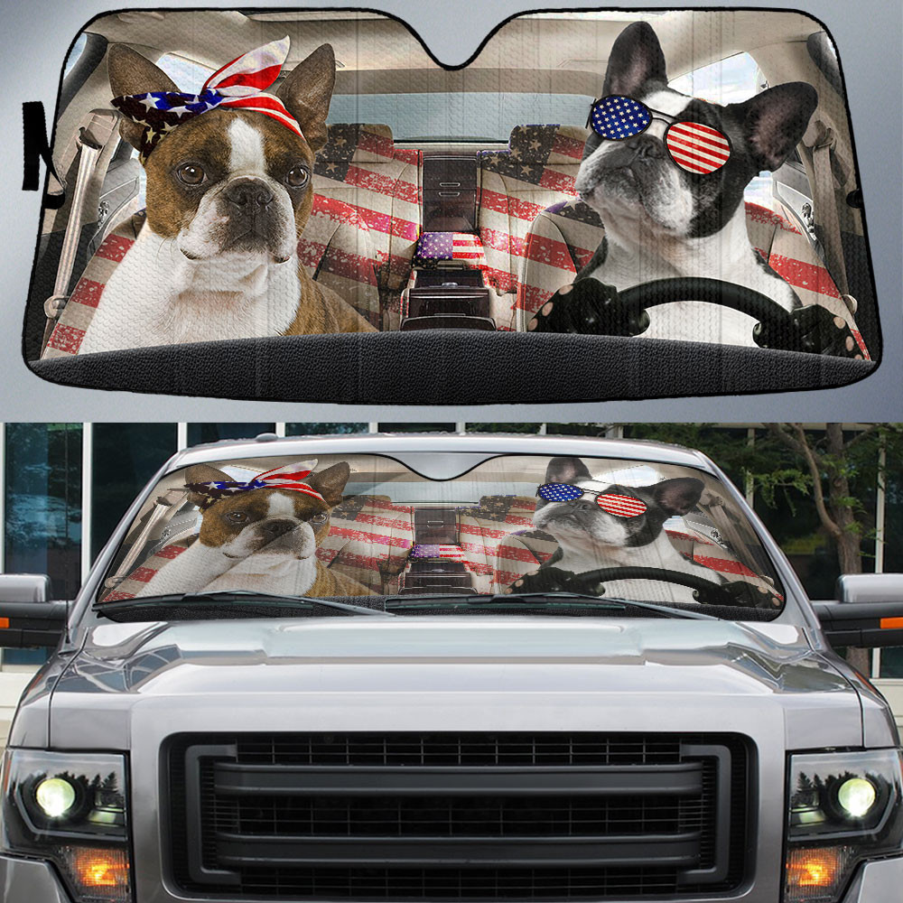 HOT Boston Terrier American Flag Independence Day 3D Car Sunshade2