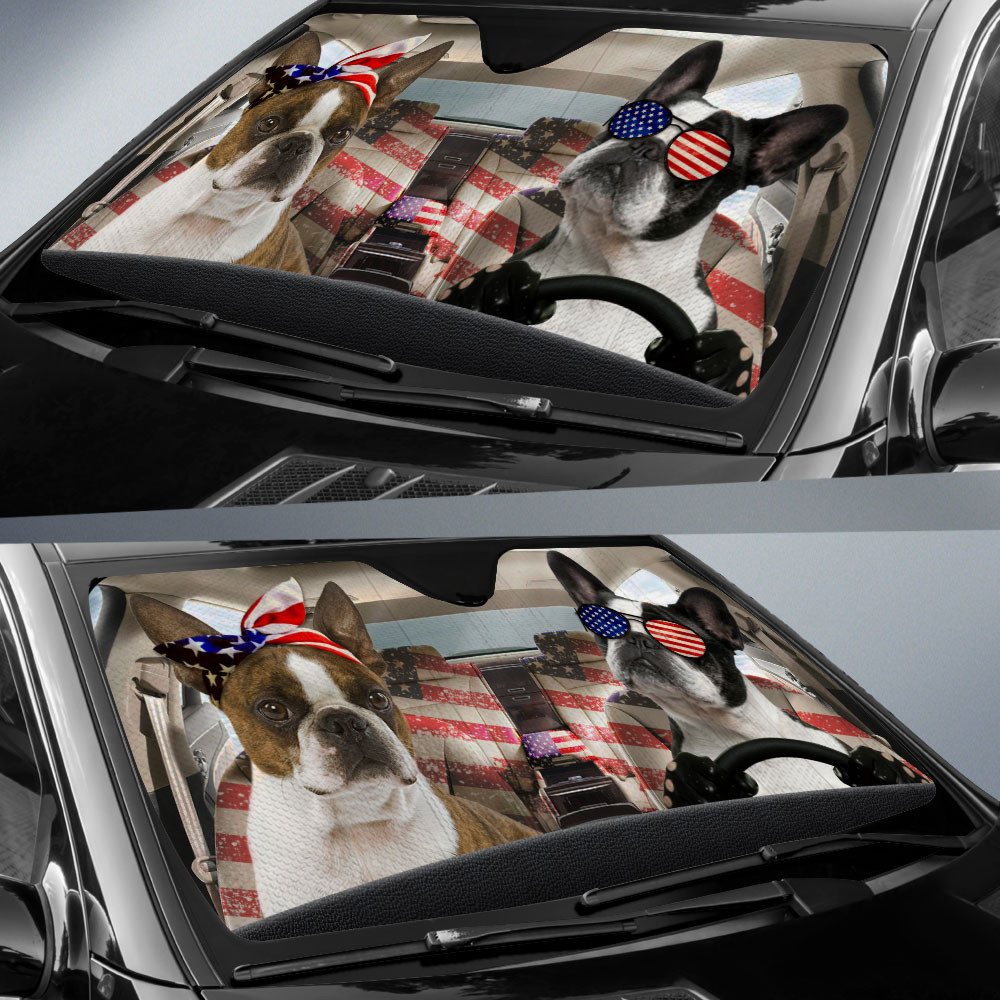 HOT Boston Terrier American Flag Independence Day 3D Car Sunshade1