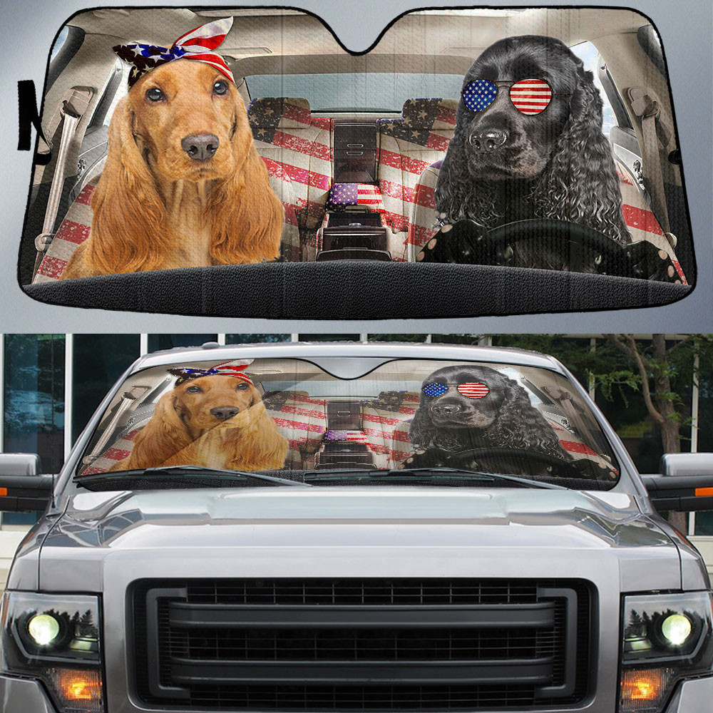 HOT Cocker Spaniel American Flag Independence Day 3D Car Sunshade2