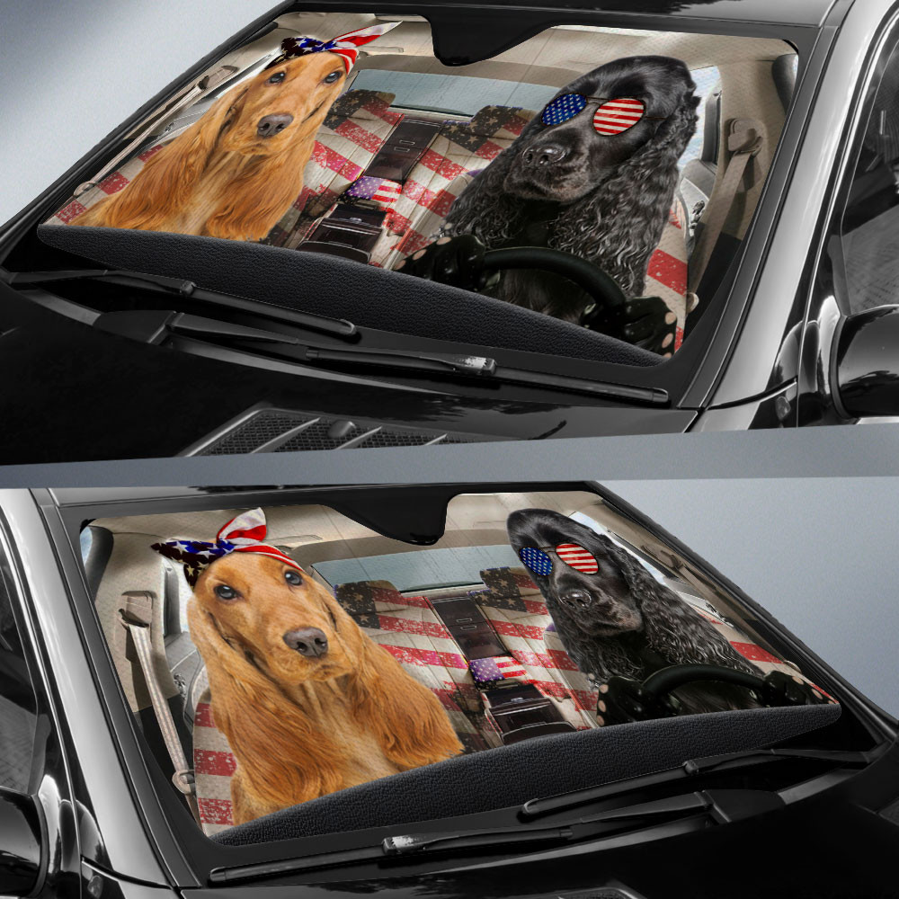 HOT Cocker Spaniel American Flag Independence Day 3D Car Sunshade1