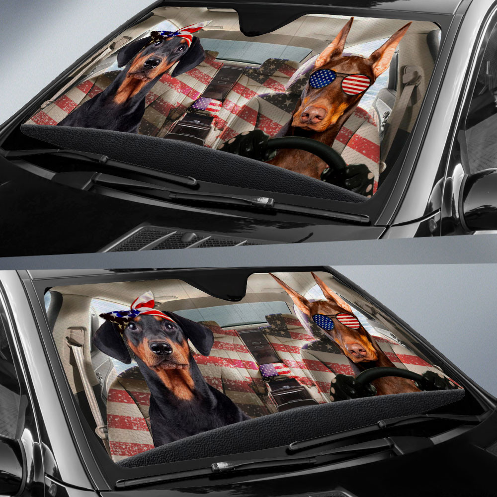 HOT Doberman Pinscher American Flag Independence Day 3D Car Sunshade1