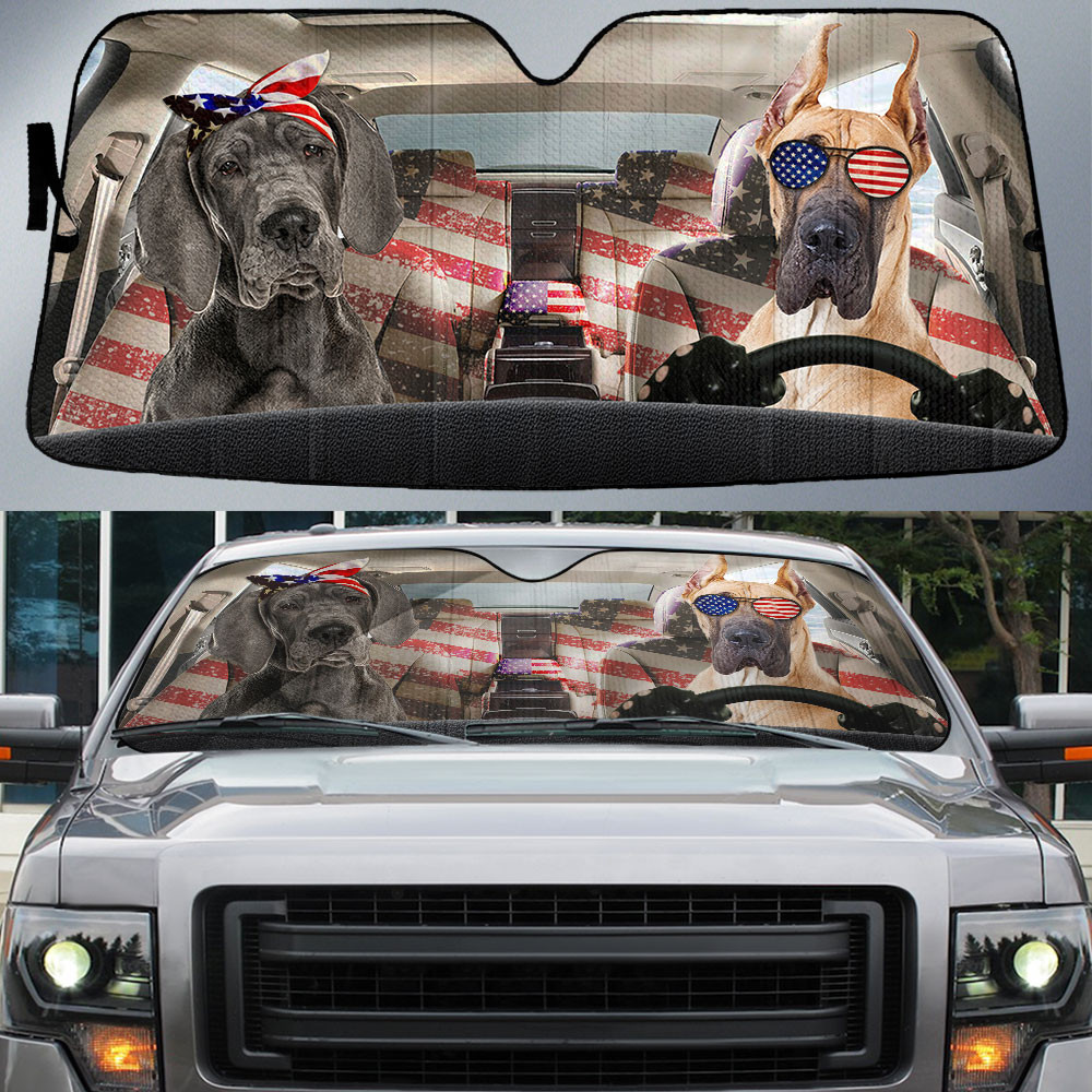 HOT Great Dane American Flag Independence Day 3D Car Sunshade2