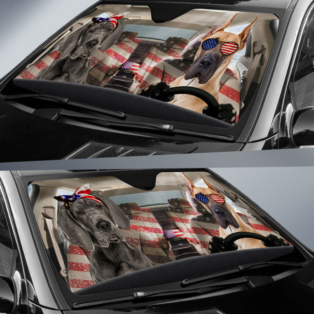 HOT Great Dane American Flag Independence Day 3D Car Sunshade1