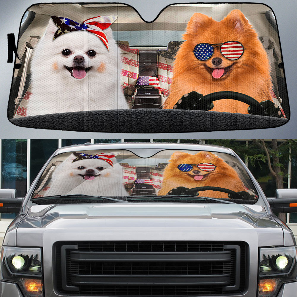 HOT Pomeranian American Flag Independence Day 3D Car Sunshade2