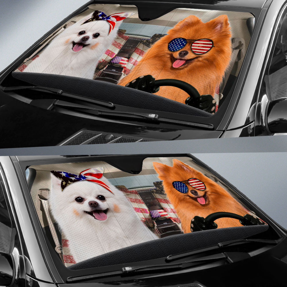 HOT Pomeranian American Flag Independence Day 3D Car Sunshade1