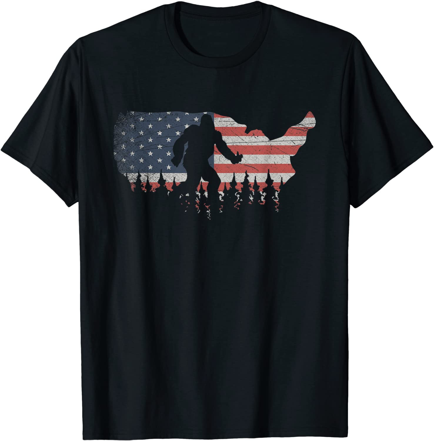 Patriotic Yeti Us Flag Sasquatch Cryptozoology Gift Bigfoot T-Shirt