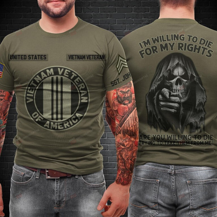 Custom Name And Rank Vietnam Veteran Military Veteran 3D T-Shirt
