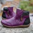 Plus Size Women Casual Splicing Round Toe Side Zipper Flat Ankle Boots - menzessential