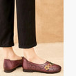 Retro Floral Carved Pattern Leather Flat Shoes - menzessential
