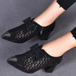 Rhinestone Hollow Chunky Heel Shoes - menzessential