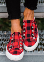 2021 New Plaid Slip-On Round Toe Flat Sneakers