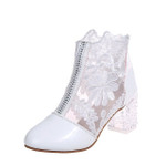 Floral Mesh High Heels Zipper Sandals Boots - menzessential