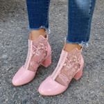 Floral Mesh High Heels Zipper Sandals Boots - menzessential