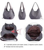 Multi-Pocket High Fashion Cotton Canvas Top Handle Shoulder Bag