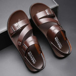NEW Men Sandals Fashion Solid Color Leather Men Summer Shoes Casual Comfortable Open Toe Sandals Soft Beach Footwear for Male - menzessential