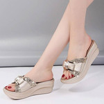 New Summer Bling Rhinestone Sequins Bowknot PU Wedge Platform Sandals 2022 For Women - menzessential