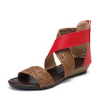 Retro Sandals Women Comfortable Rome Splicing Peep Toe Zipper Flat Design