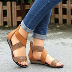 Retro Sandals Women Comfortable Rome Splicing Peep Toe Zipper Flat Design