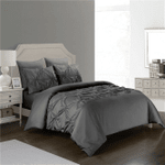 SAXTX Ruched Simulation Silk Satin Queen Duvet Cover Set with Elastic Embroidery